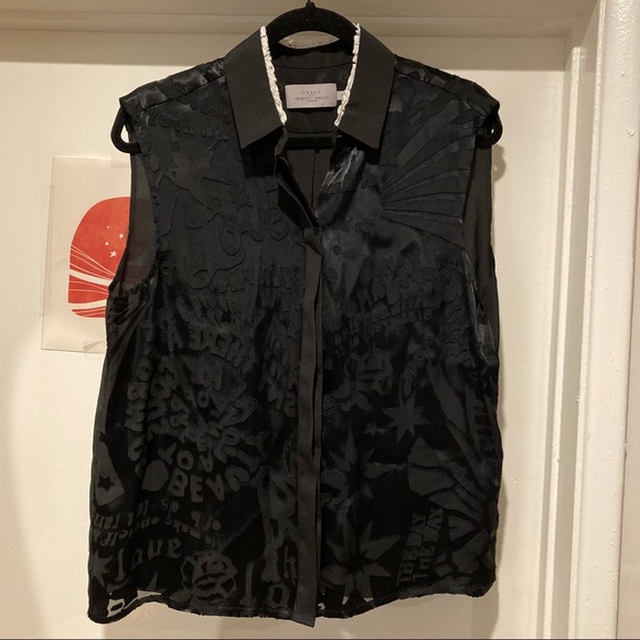 Preen by Thornton Bregazzi Designer Patterened Sleeveless Button Up Top Lace - Picture 2 of 12